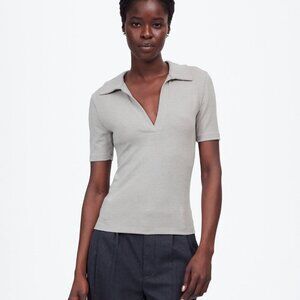 NWOT Madewell Drapey Rib Short-Sleeve Polo Top Gray Size S